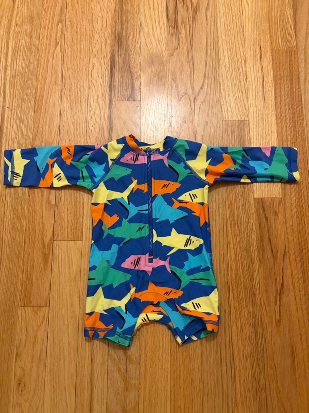 Hanna Anderson Colorful Shark Print Long Sleeve Baby Swimsuit
